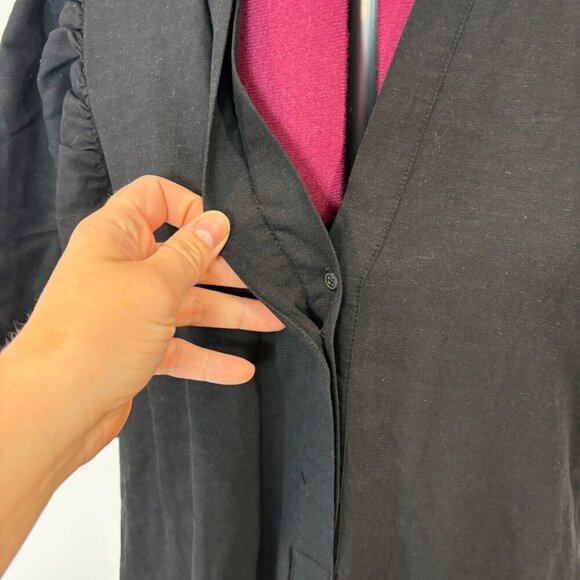 Ann Taylor Black Linen Midi Dress Puff Sleeves V Neck Medium M - Picture 7 of 13